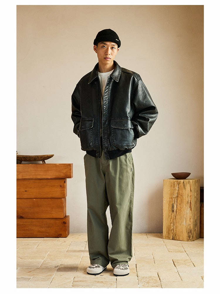 Mauroicardi Spring Cool Handsome Oversized Vintage Distressed Black Pu Leather Jacket Men Pockets Luxury Designer Clothes 2024