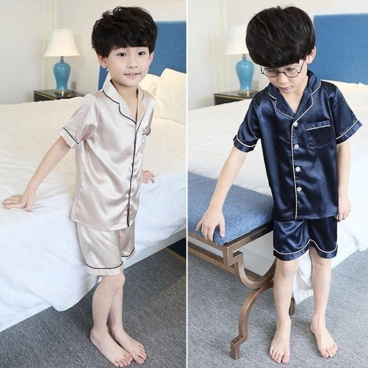 Kids Ice Silk Sleepwear Summer Short Sleeve Homewear Set for Boys Girls Thin Lightweight Baby Air Conditioning Clothing