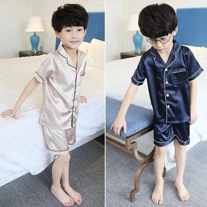 Kids Ice Silk Sleepwear Summer Short Sleeve Homewear Set for Boys Girls Thin Lightweight Baby Air Conditioning Clothing