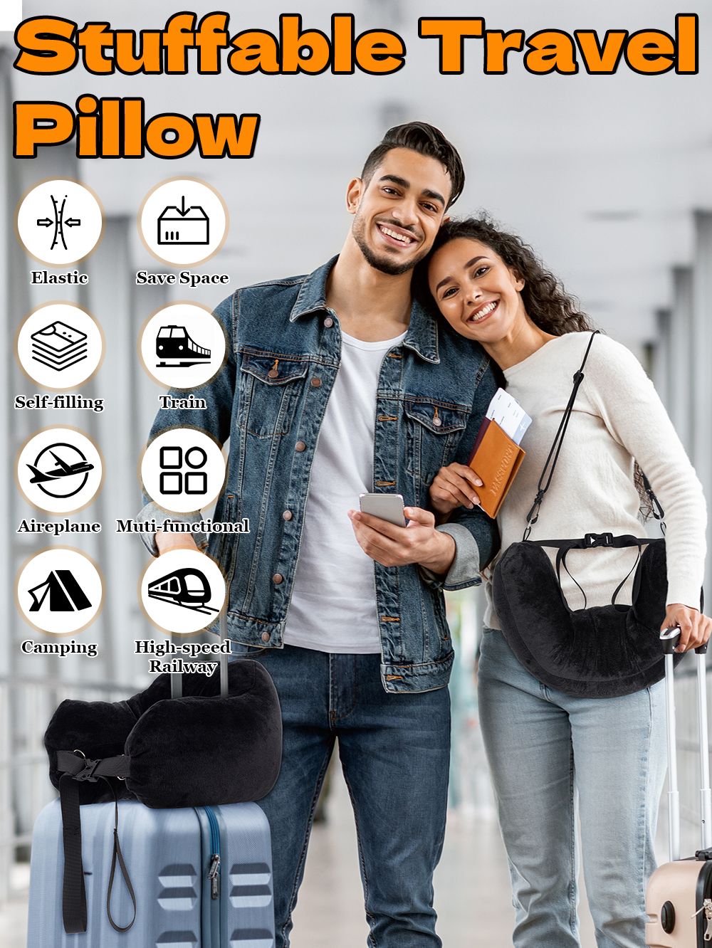 Comfortable Travel Pillow Adjustable U-Shaped Neck Pillow Washable Multi-Functional Fillable Portable Pillow Case for Airplane