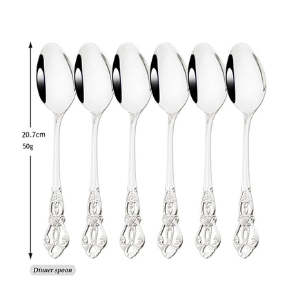 Mirror 24Pcs Vintage Dinnerware Set Stainless Steel Cutlery Set Knives Fork Teaspoon Tableware Kitchen Flatware Silverware Set