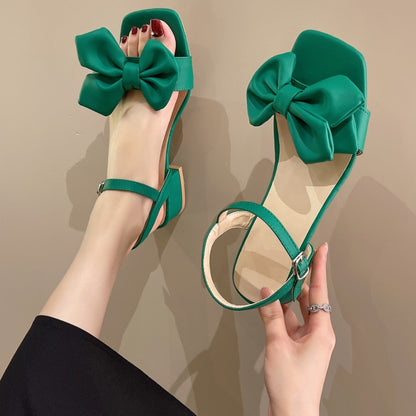 Large Solid Color Open-toe Sandals Women Summer New One-line Buckle Fashion Temperament Bow Knot Comfortable Women Shoes
