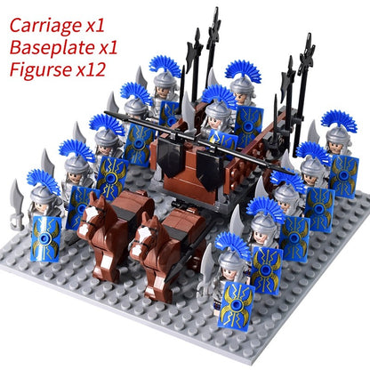 Castelo Medieval Cavaleiros Guerreiros Espartanos Cruzados Legião Romana Infantaria Cavalo de Guerra Carruagem Blocos de Montar Brinquedo de Figuras