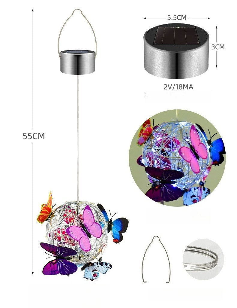 Outdoor Solar Lamp Garden Butterfly Light Home Decorative Nightlight Pendant Waterproof Butterfly Round Ball Light Alloy Ball