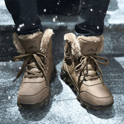 Botas de Neve de Inverno 2025 Masculinas Sapatos Outdoor Cano Alto Cadarço Antiderrapante Botas de Tornozelo Quente Confortáveis Pelúcia Sapatos Casuais Masculinos