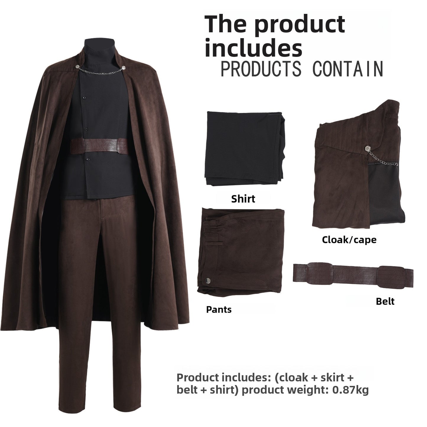 Adult Count Dooku Cosplay Full Set Jedi Brown Cloak Tunic with Belt Count Dooku Halloween Uniform for MenNaobciu