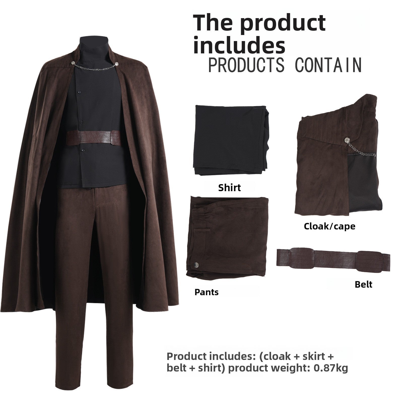 Adult Count Dooku Cosplay Full Set Jedi Brown Cloak Tunic with Belt Count Dooku Halloween Uniform for MenNaobciu