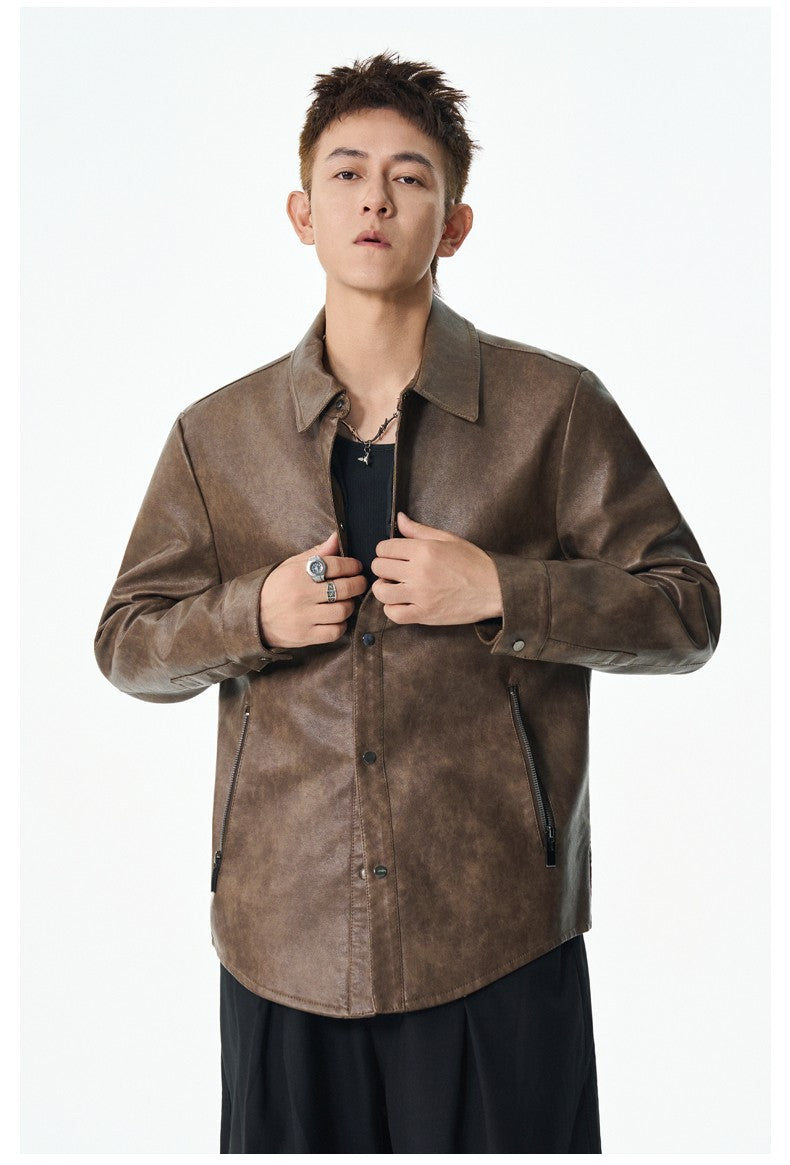 Men New Leather Jacket Men's Retro Black Classic Turn Collar Leather Jackets Trendy Cool Jacket Motorcycle Faux Leather Jacket