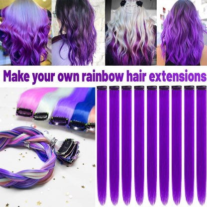 5PÇ/22 polegadas Extensões de Cabelo Coloridas Mechas Presilha em Cabelo Sintético Perucas de Cabelo Roxo para Mulheres Crianças Presente de Halloween Cosplay