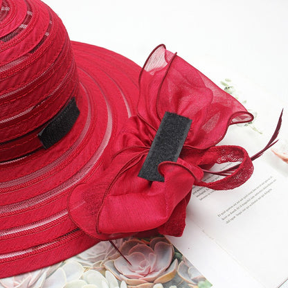 Novo Chapéu Feminino De Verão Em Organza Com Aba Larga E Flor Grande Fedora Elegante Para Casamento Igreja Festa