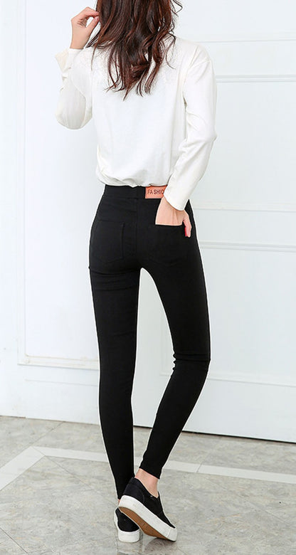 2025 New Autumn Black Pencil Pants Women Korean Style Tight Stretch Office Lady Denim Pants Elegant Comfy Ankle Length Jeans