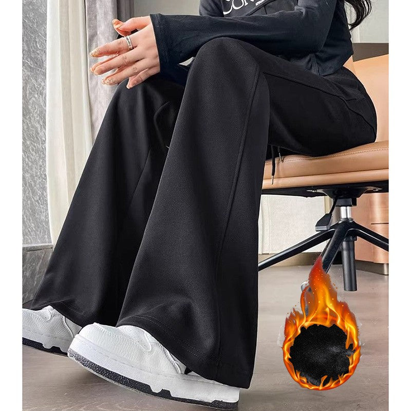 Winter Girls Fashion High Waist Thermal Fleece Pants Lady Snow Warm Straight Leg Plush Trousers Female Hot Sale Thin Pants