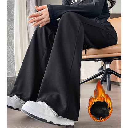Winter Girls Fashion High Waist Thermal Fleece Pants Lady Snow Warm Straight Leg Plush Trousers Female Hot Sale Thin Pants