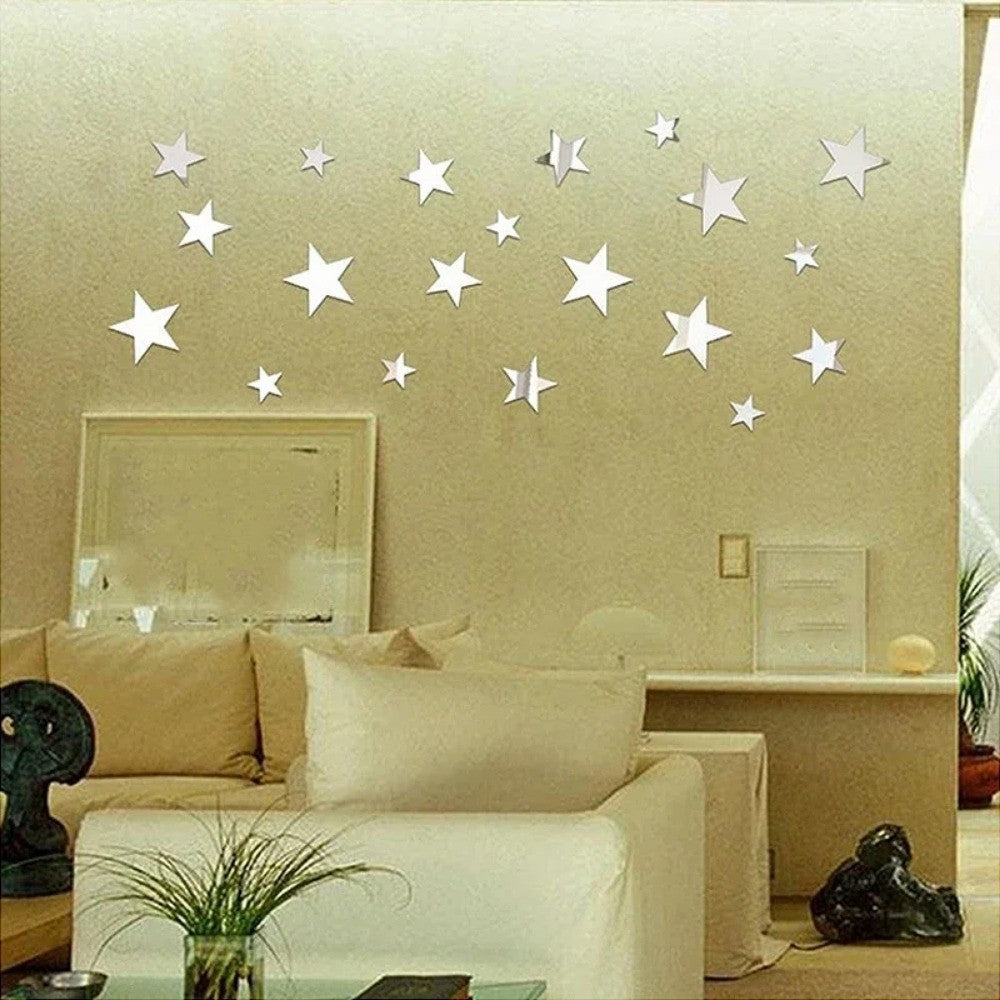 3D Star Mirror Wall Sticker Large Medium and Small Combination Acrylic Mirror Wall Sticker Home Living Room Wall Decorations