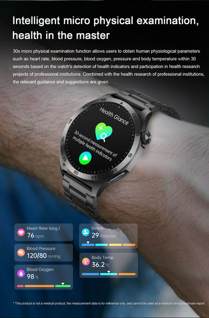 2025New Micro Physical Examination Blood Lipids Uric Acid Blood Pressure Smart Watch ECG+PPG Clock Bluetooth Call Smartwatch Men