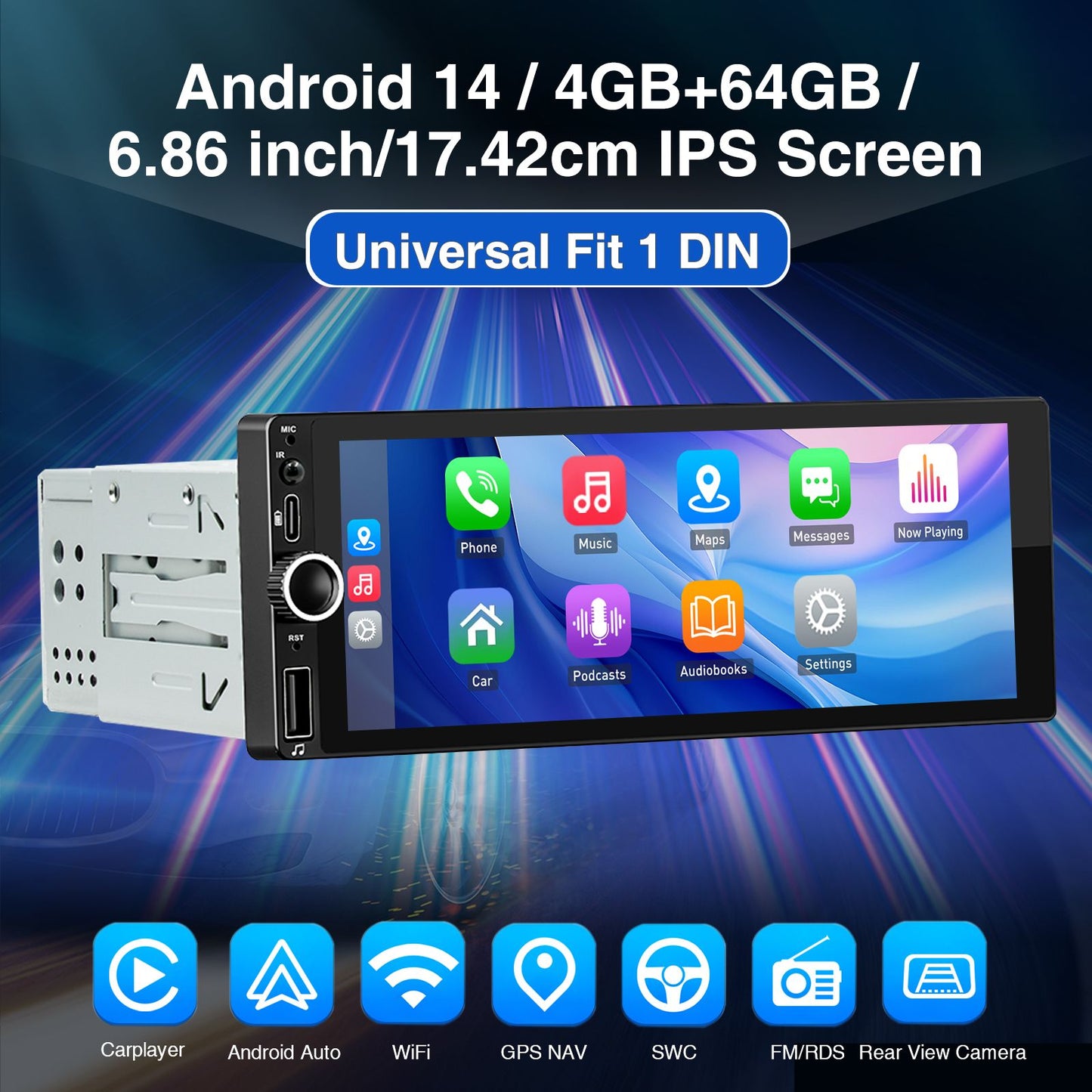 ESSGOO 6.86 Inch Universal Car Radio Carplay Android Auto Car Multimedia Player Autoradio HD Touch Screen FM Bluetooth