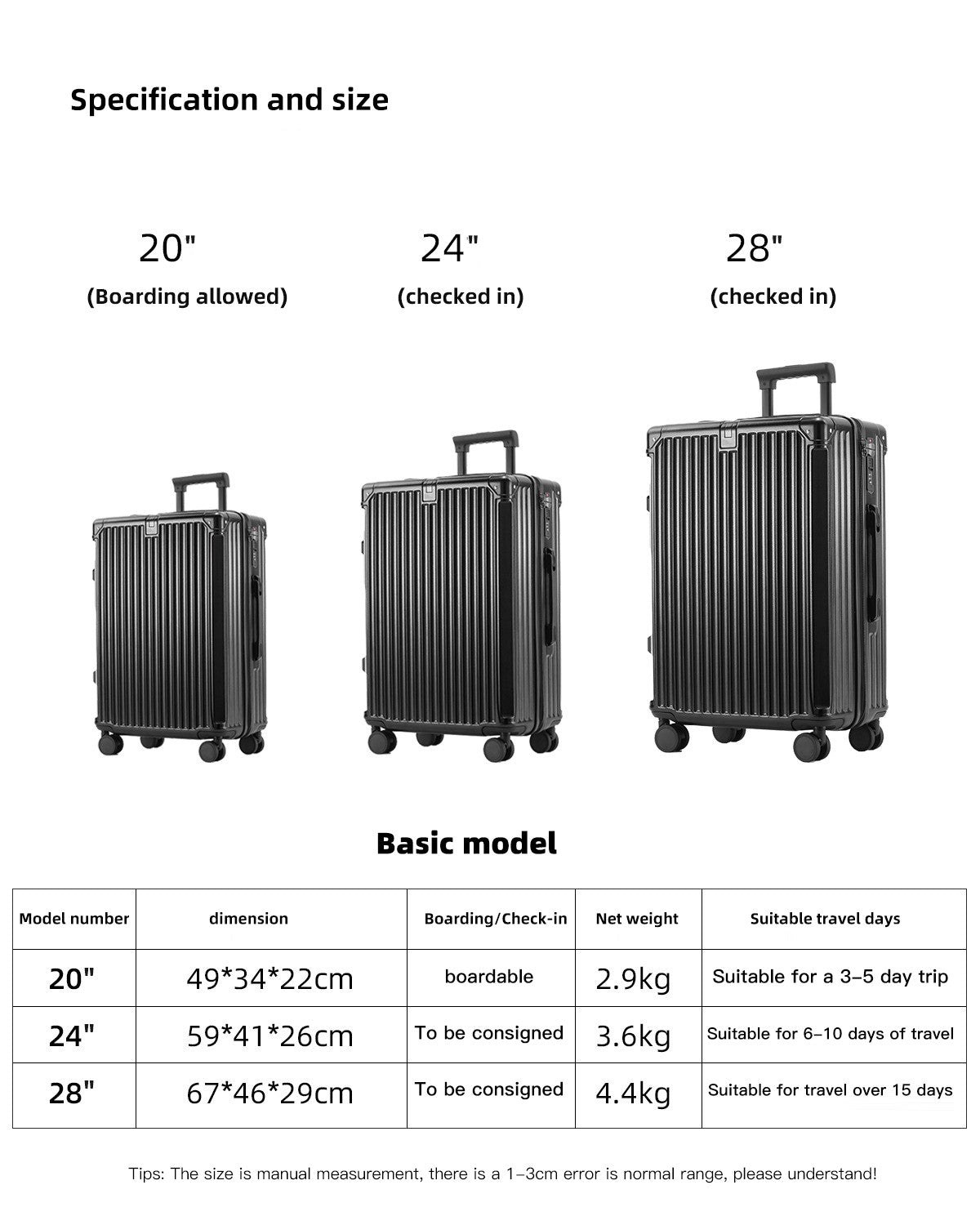 SUSHIMU Suitcase  Travel Suitcase Men 20 24 26 Carry-On Luggage Women PC   Frame Trolley Case