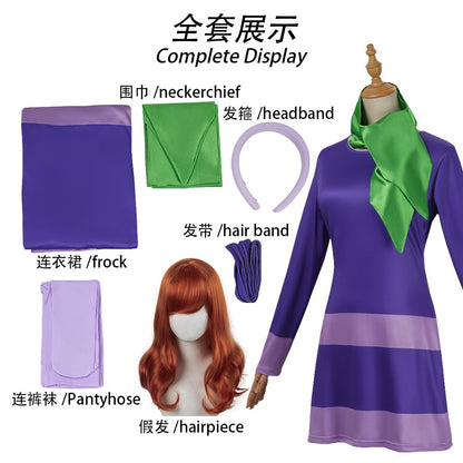 Daphne Blake cosplay costume adult Women fantasy song disguise dress socks TV cosplay Halloween cosplay set