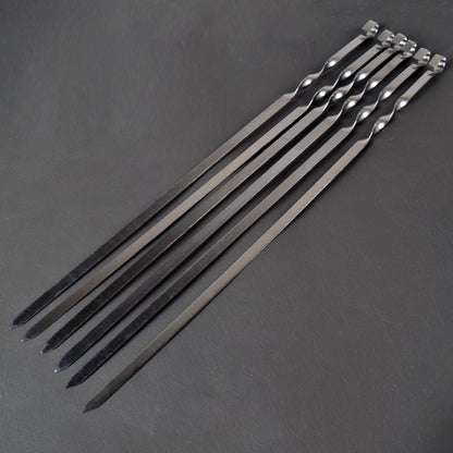 6-12pcs 21.6'' 55CMBBQ Skewers Stainless Steel Large Flat Barbecue Needle Shish Kabob Metal Skewer Set Handle BBQ Forks Tools