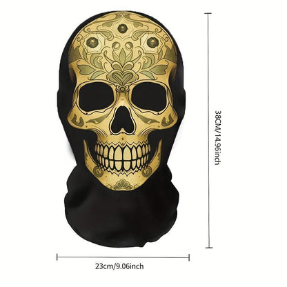 Golden Skull Mask with Patterned Totem Decoration – Inspired By The Mexican Day of The Dead. Featuring Hollow Eye Sockets