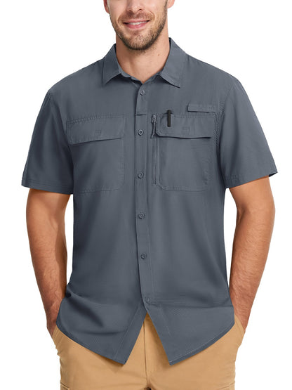 TACVASEN Short Sleeve Fishing Shirts Men's UPF 50+ Sun Protection Cargo Work Shirts Mesh Breathable Quick Dry Hiking Shirts Man