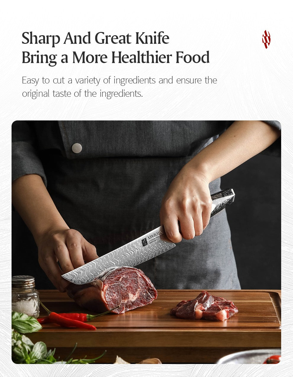 XINZUO 8.46-inch Damascus Carving Knife 145-layer M390 steel 60-62HRC carbon fiber handle 6.0-8.0N sharpness rust-resistant