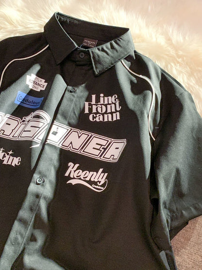 Cargo Short-sleeved Shirt New Summer Youth Casual Lapel Button Up Blouse Men Women Hip Hop Letter Print Racing Tee