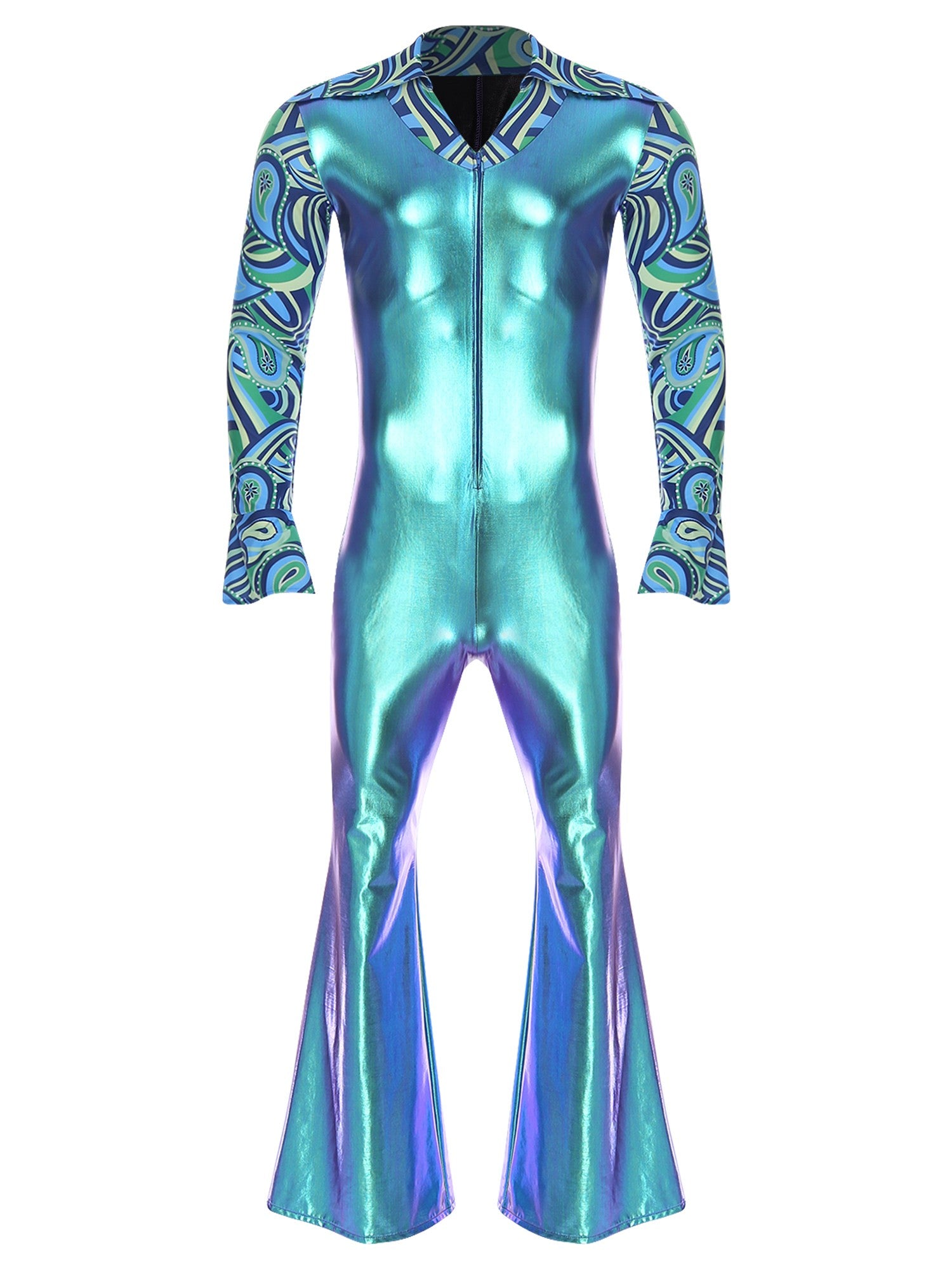 Men Bell Bottom Pants Jumpsuit Rompers Vintage 80s Disco Hippie Costume for Rock Jazz Dancewear Musical Theme Party Dress-up
