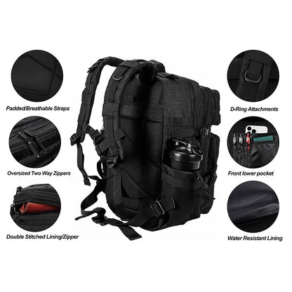 LHI Mochila Tática 45L/35L/25L para Homens e Mulheres, À Prova D'Água, Bolsa de Ginástica para Atletas, Mochila de Viagem para Caminhada ao Ar Livre com Porta-Garrafas