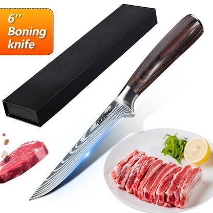 MDHAND Conjunto de Facas de Chef com Padrão de Damasco a Laser de 1 a 10 peças, Fatiador de Carne em Aço Inoxidável, Cutelo com Cabo de Madeira Antiderrapante, Coleção