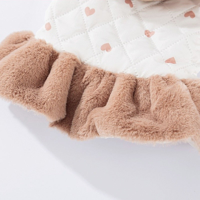 Casaco de Inverno Quente para Cães Vestido Fofo Roupas Macias para Cães Moda Algodão Casaco de Cachorro com Estampa de Coração Casaco para Gatos Bichon Fantasia para Pets