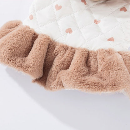 Casaco de Inverno Quente para Cães Vestido Fofo Roupas Macias para Cães Moda Algodão Casaco de Cachorro com Estampa de Coração Casaco para Gatos Bichon Fantasia para Pets