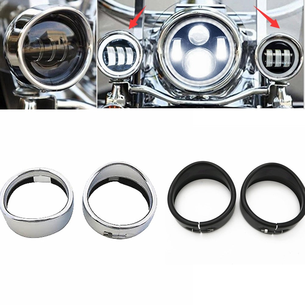 Motorcycle Headlight Trim For Harley Touring Road King Electra Glide Softail FLD/FLH Parts 7" Ring Bezel Visor 4.5" Led Fog Lamp