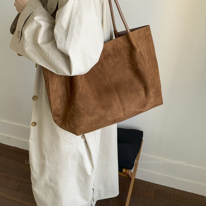 LEFTSIDE Women Faux Suede Shoulder Bag 2025 Winter Retro Soft Tote Bag Luxury Designer Trend Female High Capacity Handbags