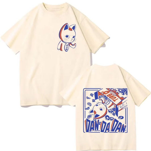 Funny Japan Anime Dandadan Turbo Granny Cat Graphic T Shirt Fashion Cartoon Oversized Tee Men Women Vintage Casual Cotton Tops