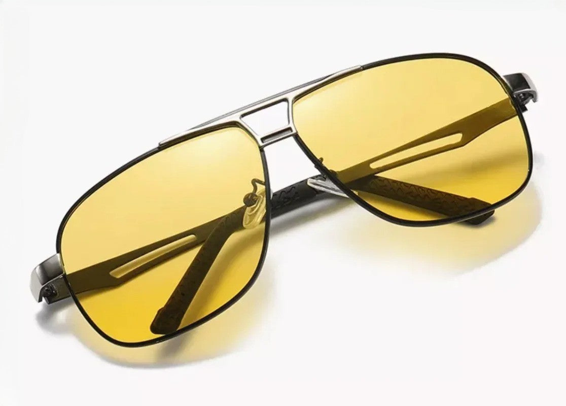 Men Night Vision Polarized Photochromic Sunglasses Aviator Style Yellow Color Change Lenses Driving Sun Glasses