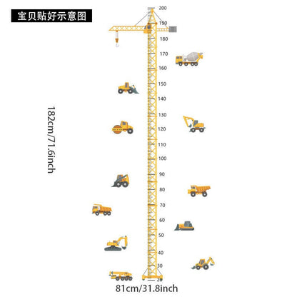 Height Stickers Construction Vehicle Tower Crane for Kids Room Kindergarten Baby Measuring Height Ruler Wall Stickers Boys Gift