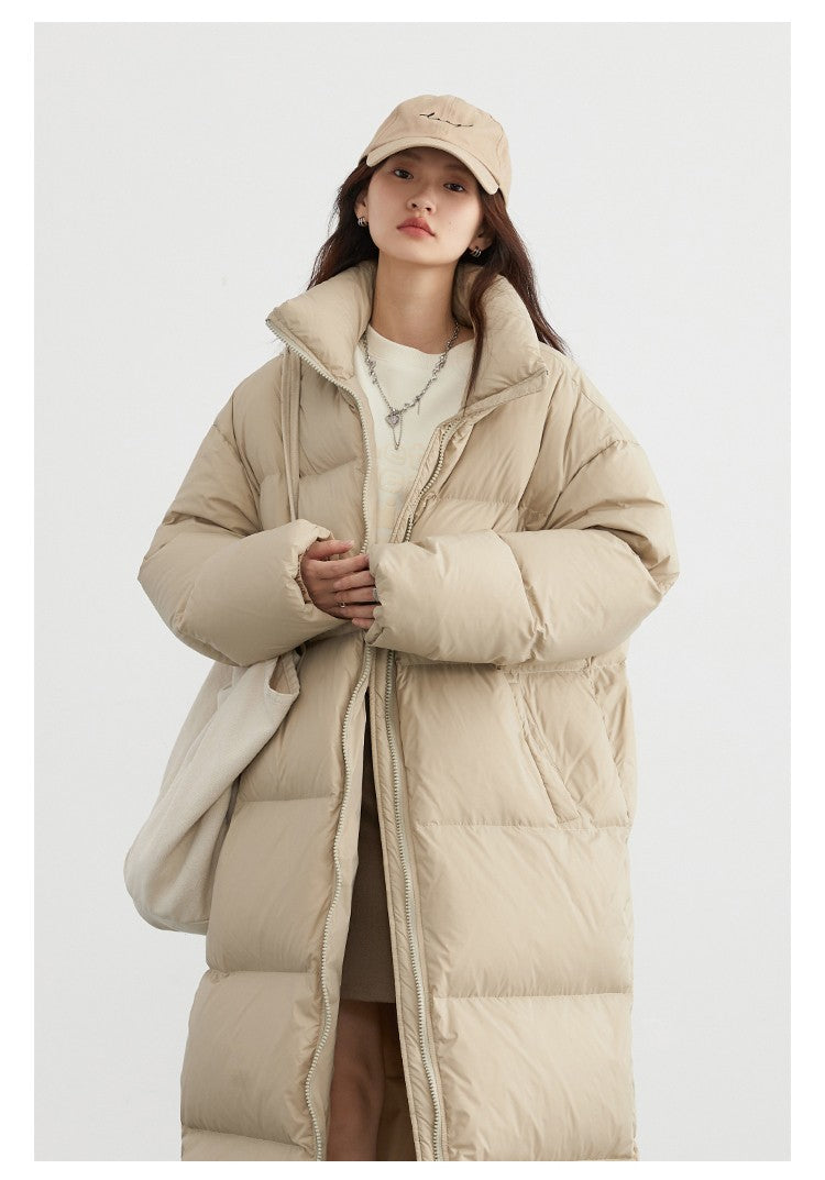 CHIC VEN Women Down Coats Loose Thick Stand-up Collar New Long Thick Down Jacket 80 White Duck Down Female Outerwear Winter 2024