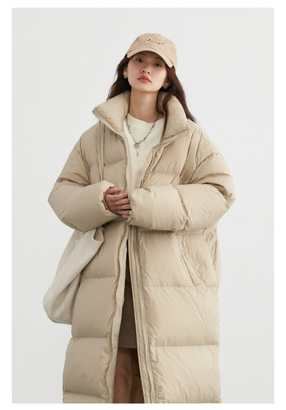 CHIC VEN Women Down Coats Loose Thick Stand-up Collar New Long Thick Down Jacket 80 White Duck Down Female Outerwear Winter 2024