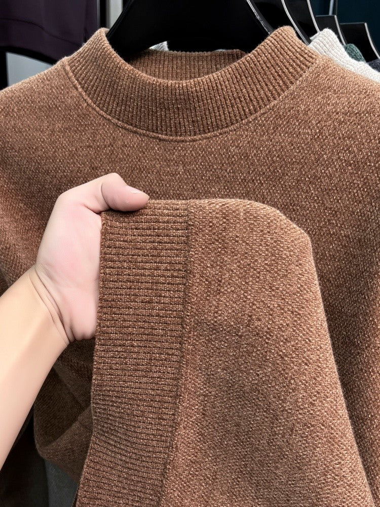 High quality plush thick men's sweater fashion brand letter embroidery winter warm round neck Korean casual knitted pullover