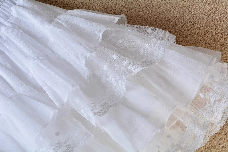 Sweet lace short skirt, white lace cake skirt, women's summer high waisted A-line fluffy cake skirt, half skirt