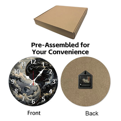 Fantasy Themed Wooden Round Silent Hanging Wall Clock, Suitable For Living Room, Office, Study Room, Bedroom, Home Decoration