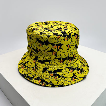 New Unisex Print Yellow Duck Bucket Hats Sunshade Double Sided Wearable Fashion Cute Casual Fisherman Caps Versatile Cartoon ins