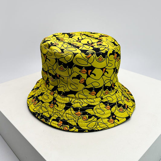 New Unisex Print Yellow Duck Bucket Hats Sunshade Double Sided Wearable Fashion Cute Casual Fisherman Caps Versatile Cartoon ins