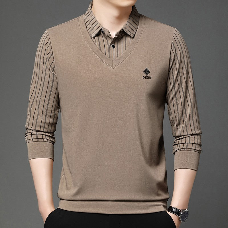 High quality brand long sleeve men's polo shirt autumn new style fashionable flip collar striped personalized top casual T-shirt