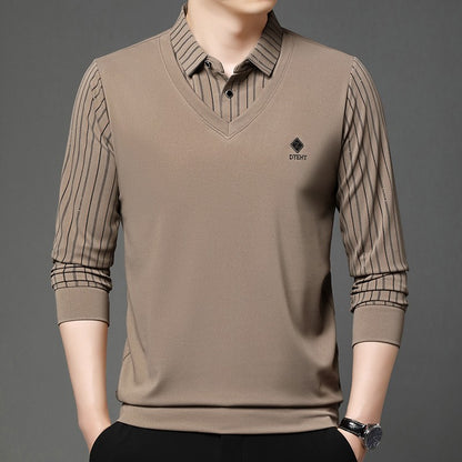High quality brand long sleeve men's polo shirt autumn new style fashionable flip collar striped personalized top casual T-shirt
