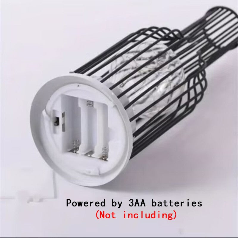 1PC Indoor Iron Wire Cage Design Night Light,Battery-Powered LED Lamp, Decorative Table Lighting for Bedroom, Living Room
