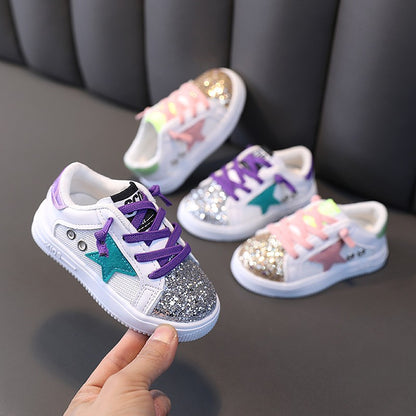 Kids Sneakers 2022 Spring Girls Fashion Glittering and Antiskid Children Chunky Sneakers Baby Shoes Casual Sport Running Sneaker