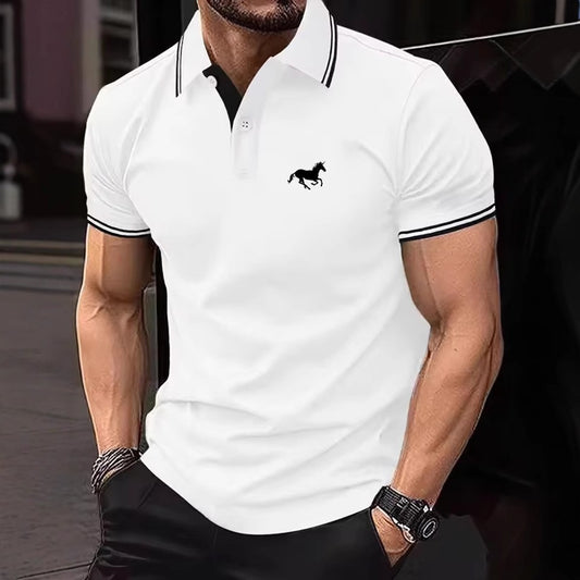 100% Polyester New Men Clothes Summer Short Sleeve Fashion Business Casual Lapel Polo Shirt Logo Print Men Sport Golf Polo Shirt