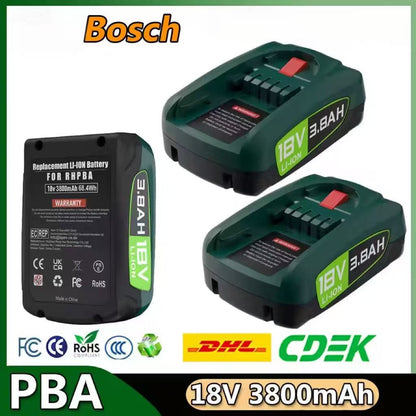 Bateria de substituição Bosch PBA, Ferramentas a bateria Bosch Casa e Jardim PBA PSB PSR 18V, AL1880CV AL18815CV, 3800mAh